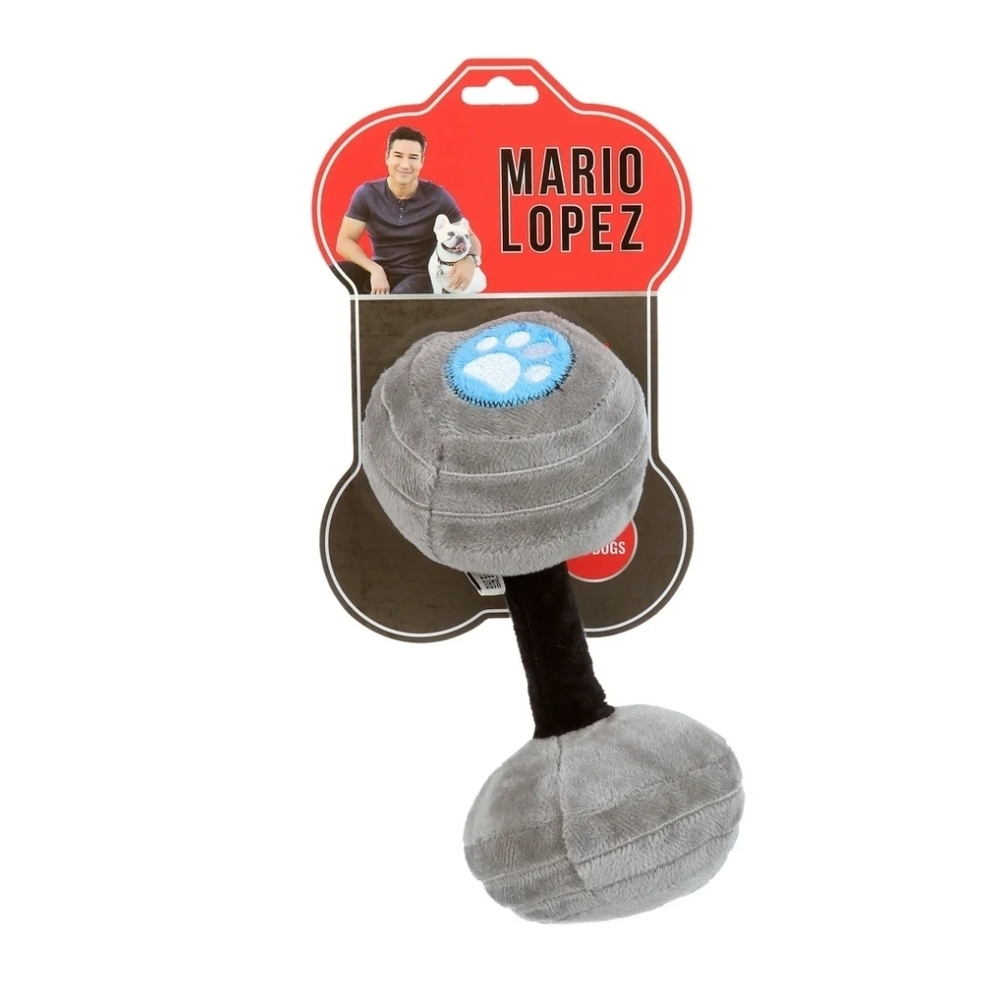 Mario Lopez Pet Plush Dog Toy - C&F Workout Dumbbell Plush Dog Toy